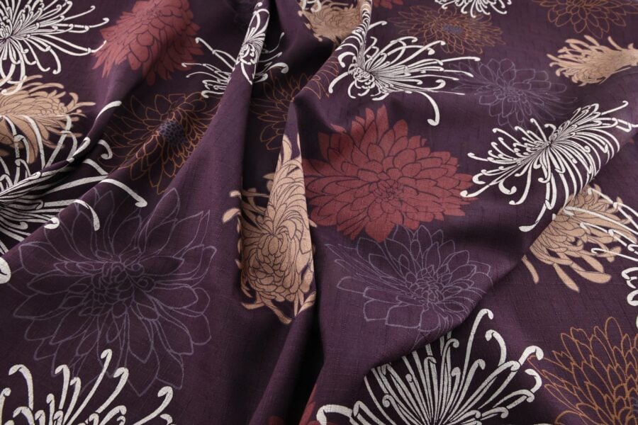 Japanese fabric Kiku in sparkle purple background