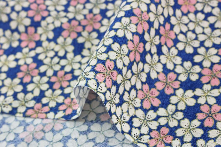 Japanese fabric small Sakura on blue