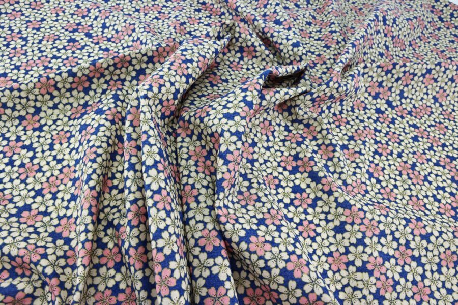Japanese fabric small Sakura on blue