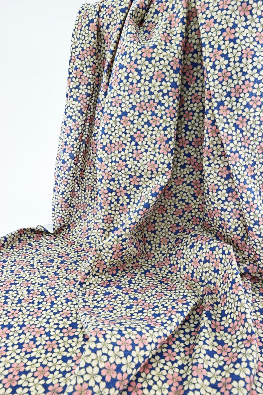 Japanese fabric small Sakura on blue