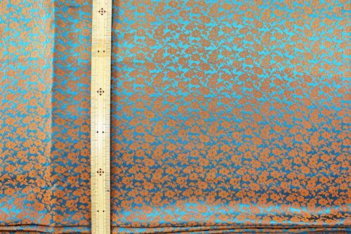 Brocade fabric apricot flowers bronze and teal blue