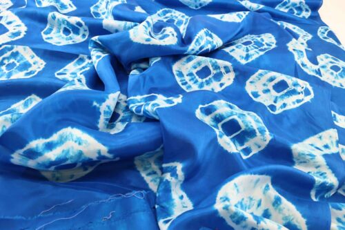 Silk Fabric with Navy Blue Shibori Pattern