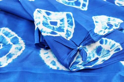 Silk Fabric with Navy Blue Shibori Pattern