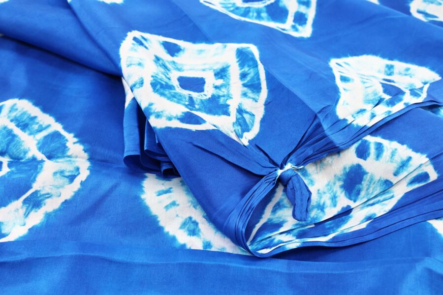 Silk Fabric with Navy Blue Shibori Pattern