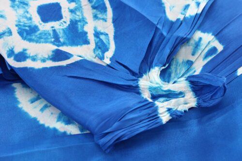 Silk Fabric with Navy Blue Shibori Pattern