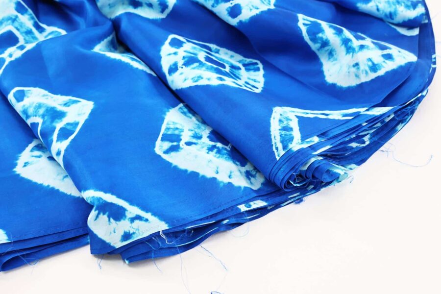 Silk Fabric with Navy Blue Shibori Pattern