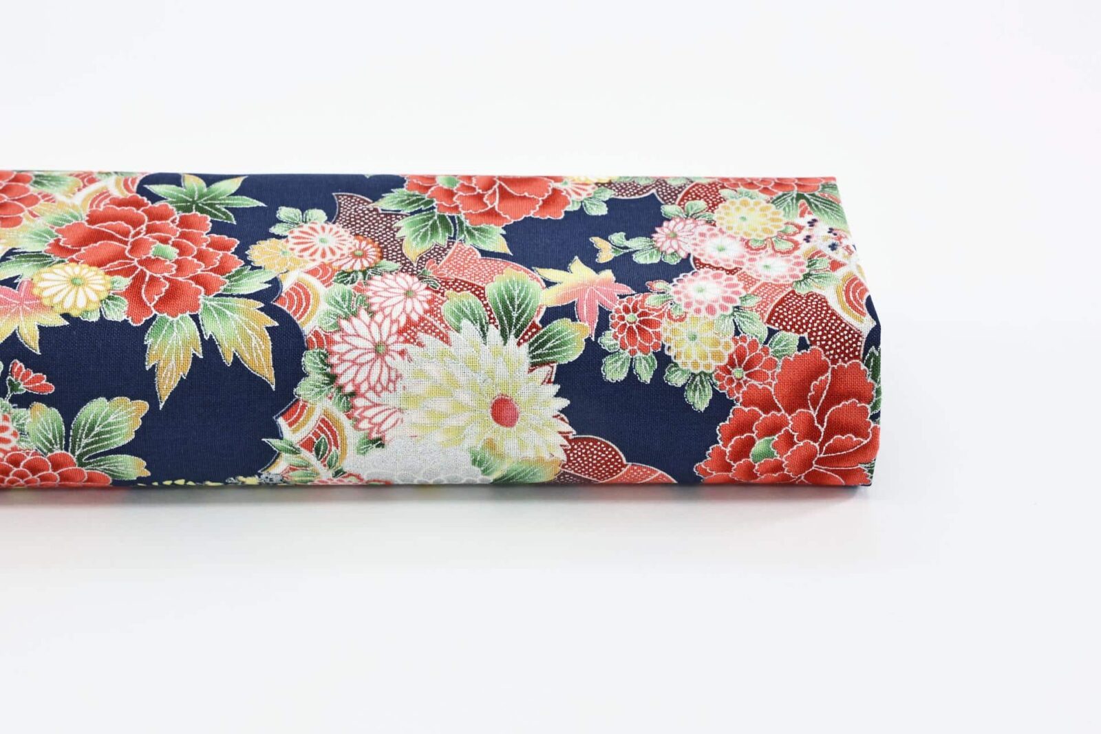 Silver flowers Japanese fabric on blue background