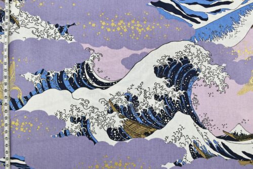 Japanese fabric Ukiyoe Kanagawa wave purple background