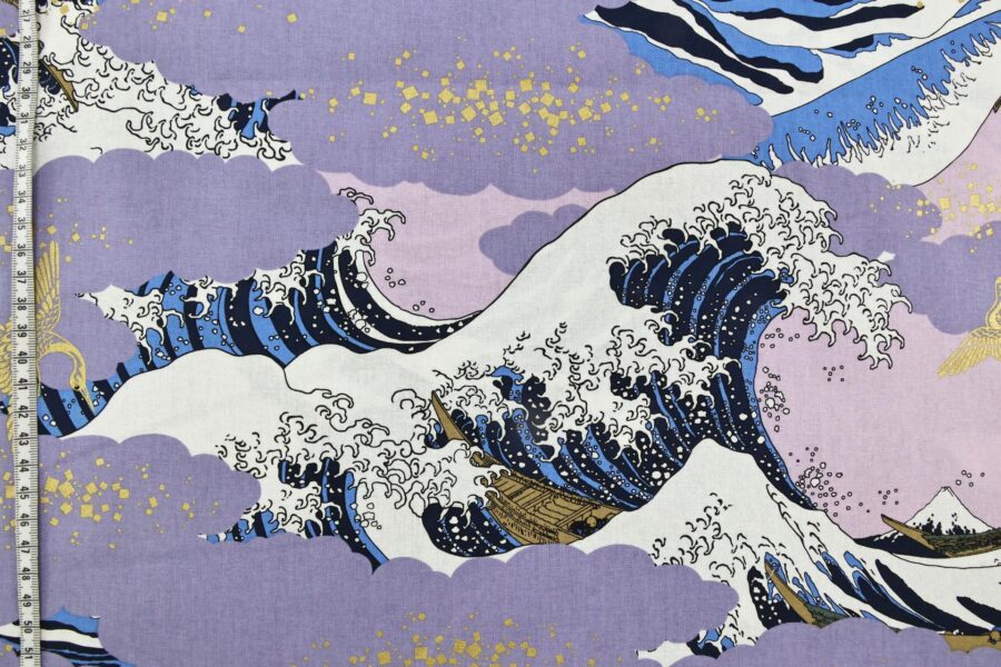 Japanese fabric Ukiyoe Kanagawa wave purple background