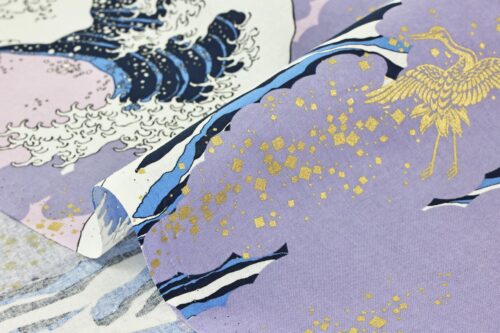 Japanese fabric Ukiyoe Kanagawa wave purple background