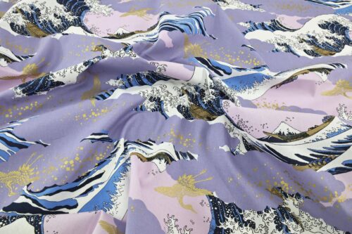 Japanese fabric Ukiyoe Kanagawa wave purple background