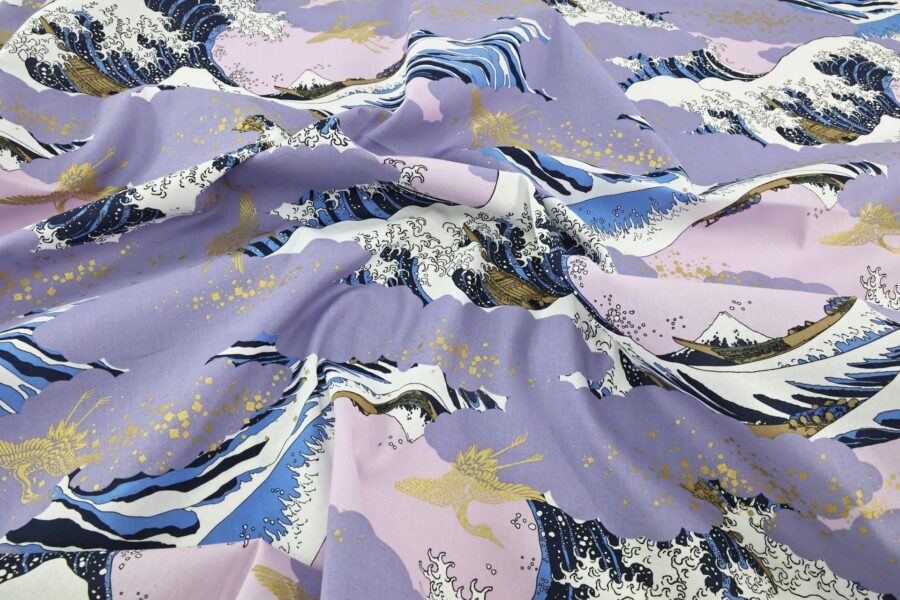 Japanese fabric Ukiyoe Kanagawa wave purple background