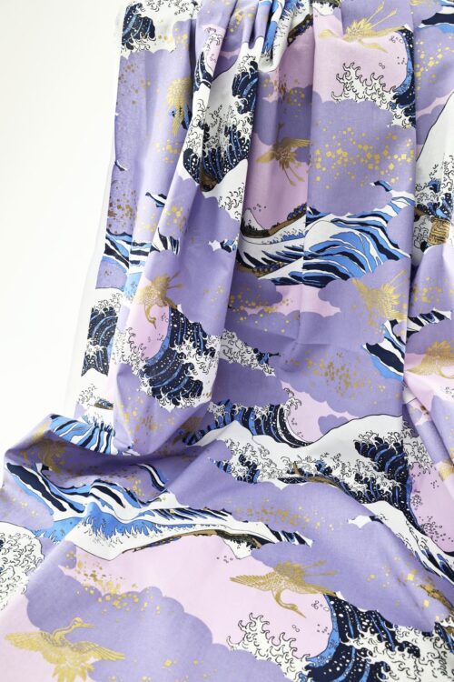 Japanese fabric Ukiyoe Kanagawa wave purple background