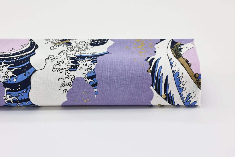 Japanese fabric Ukiyoe Kanagawa wave purple background