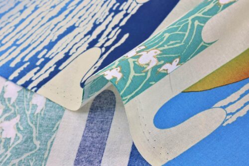 Japanese fabric Ukiyoe Mount Fuji poetic blue sea