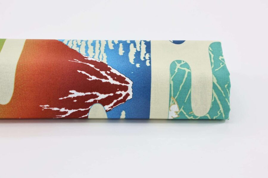 Japanese fabric Ukiyoe Mount Fuji poetic blue sea