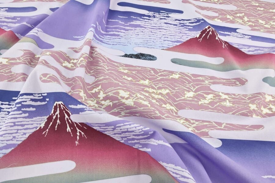 Japanese fabric Ukiyoe Mount Fuji poetic purple sea