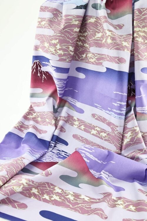 Japanese fabric Ukiyoe Mount Fuji poetic purple sea