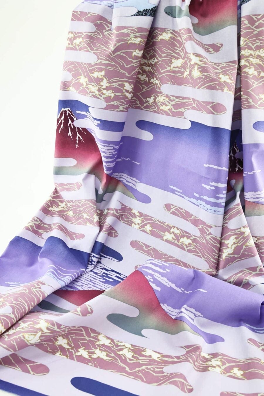 Japanese fabric Ukiyoe Mount Fuji poetic purple sea