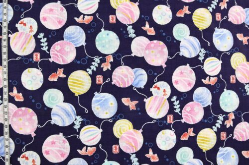 Japanese fabric goldfish and balloons on navy blue