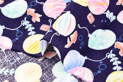 Japanese fabric goldfish and balloons on navy blue