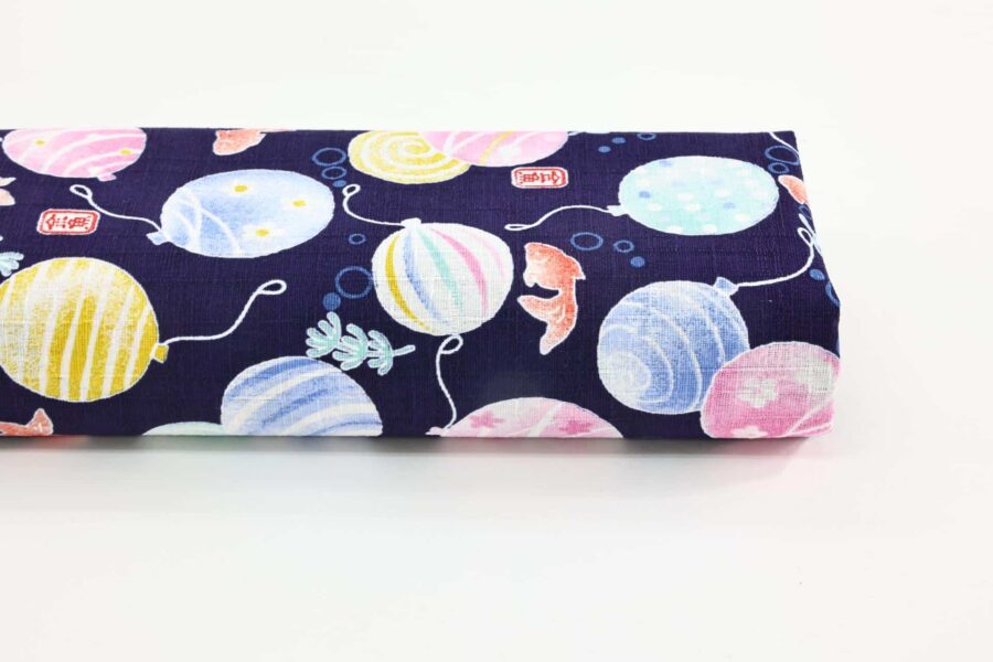 Japanese fabric goldfish and balloons on navy blue