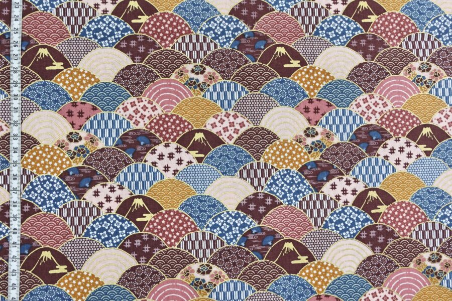 Fabric waves multi-patterned in blue, brown, and orange