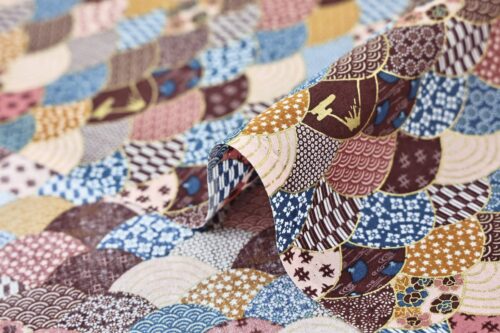 Fabric waves multi-patterned in blue, brown, and orange
