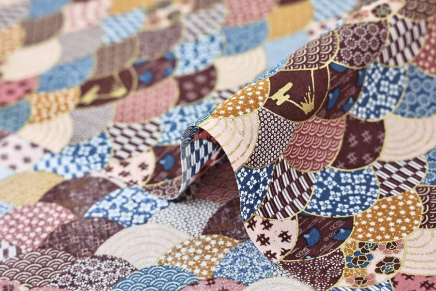 Fabric waves multi-patterned in blue, brown, and orange