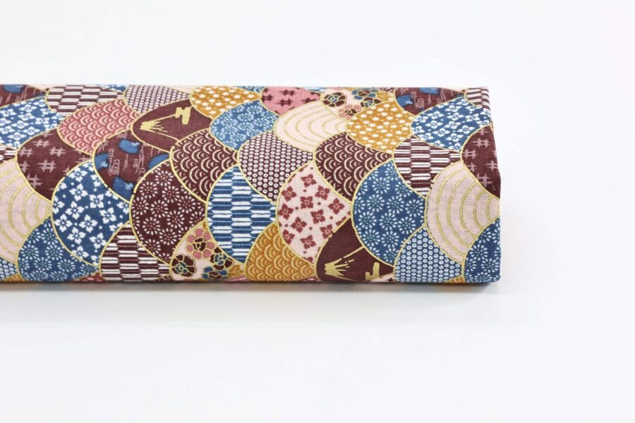 Fabric waves multi-patterned in blue, brown, and orange