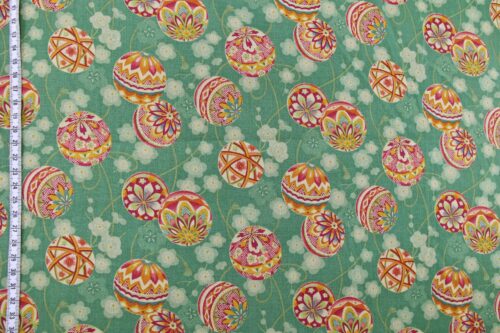 Japanese fabric Temari and Ume green background