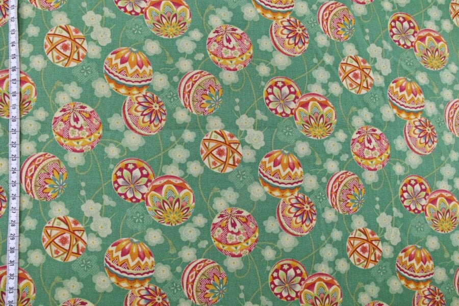 Japanese fabric Temari and Ume green background