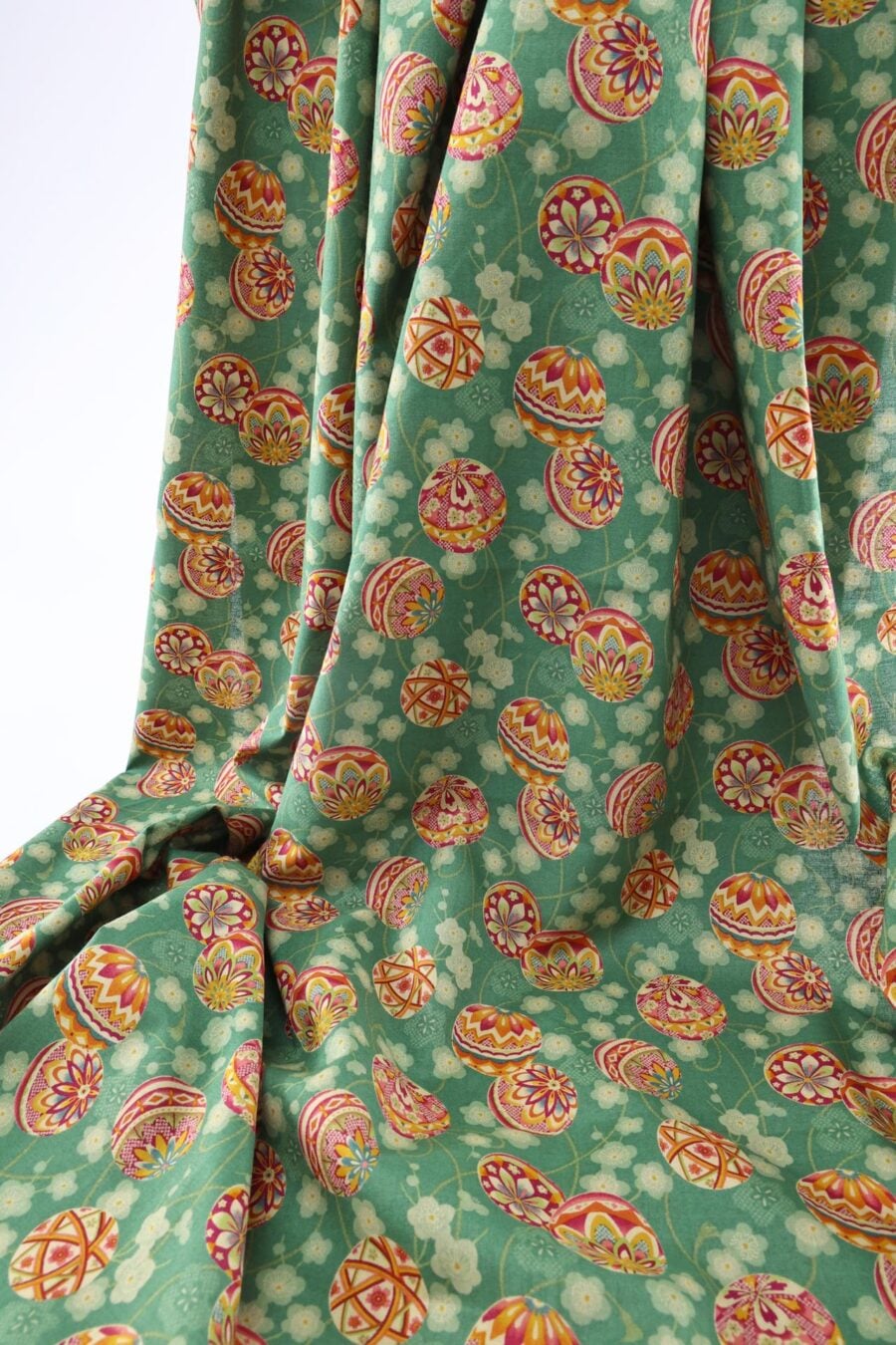 Japanese fabric Temari and Ume green background
