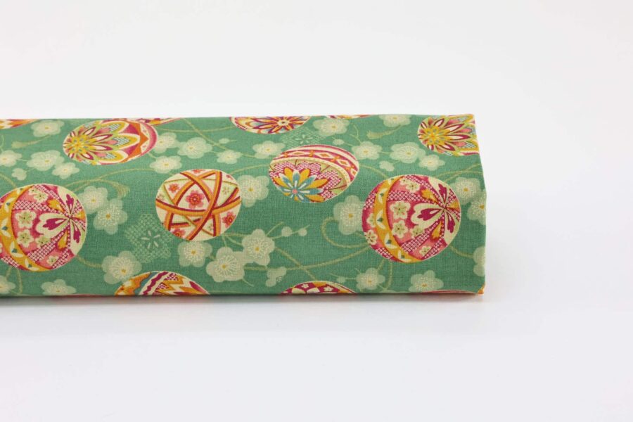 Japanese fabric Temari and Ume green background