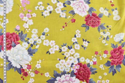 Japanese fabric bright flowers on mustard background 1