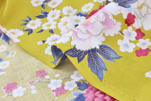 Japanese fabric bright flowers on mustard background 1