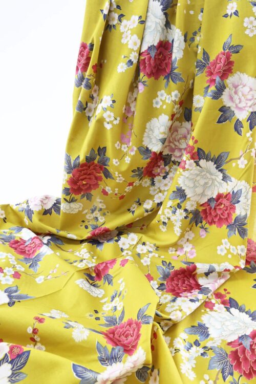 Japanese fabric bright flowers on mustard background 1