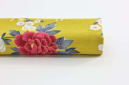 Japanese fabric bright flowers on mustard background
