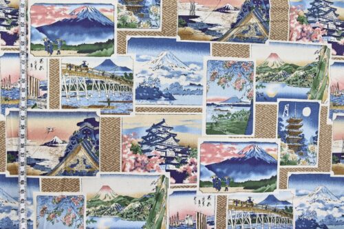 Japanese Fabric with colorful prints of Ukiyo-e art