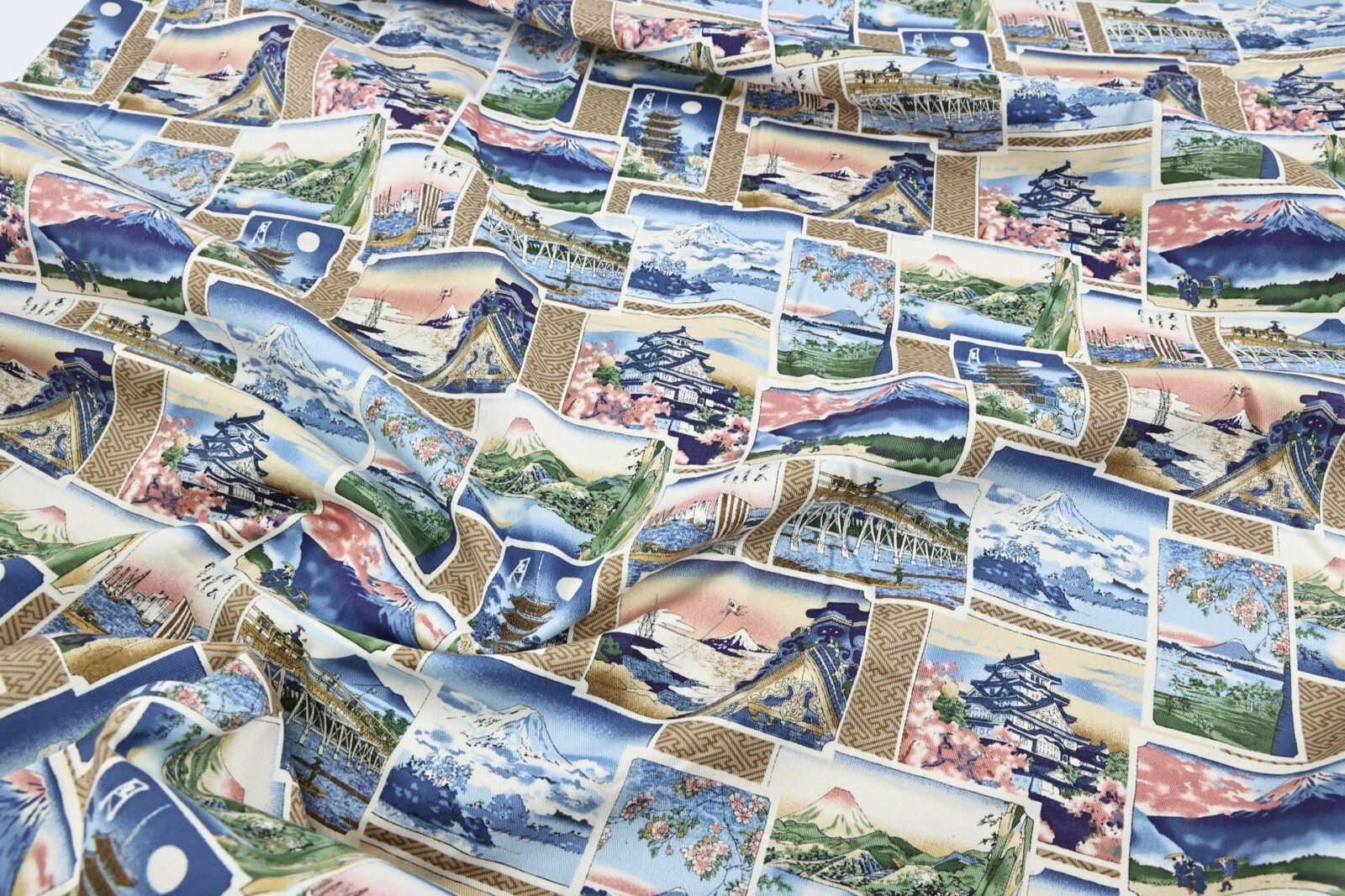 Japanese Fabric with colorful prints of Ukiyo-e art