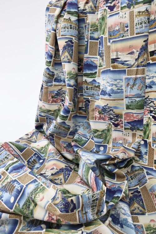 Japanese Fabric with colorful prints of Ukiyo-e art