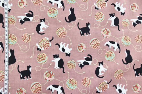 Kawaii Neko Temari fabric pink background