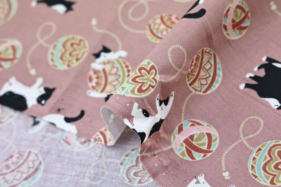Kawaii Neko Temari fabric pink background