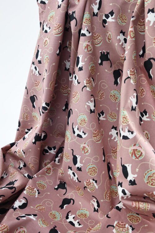Kawaii Neko Temari fabric pink background