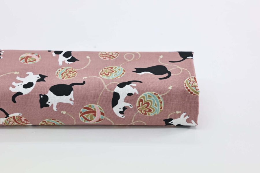 Kawaii Neko Temari fabric pink background