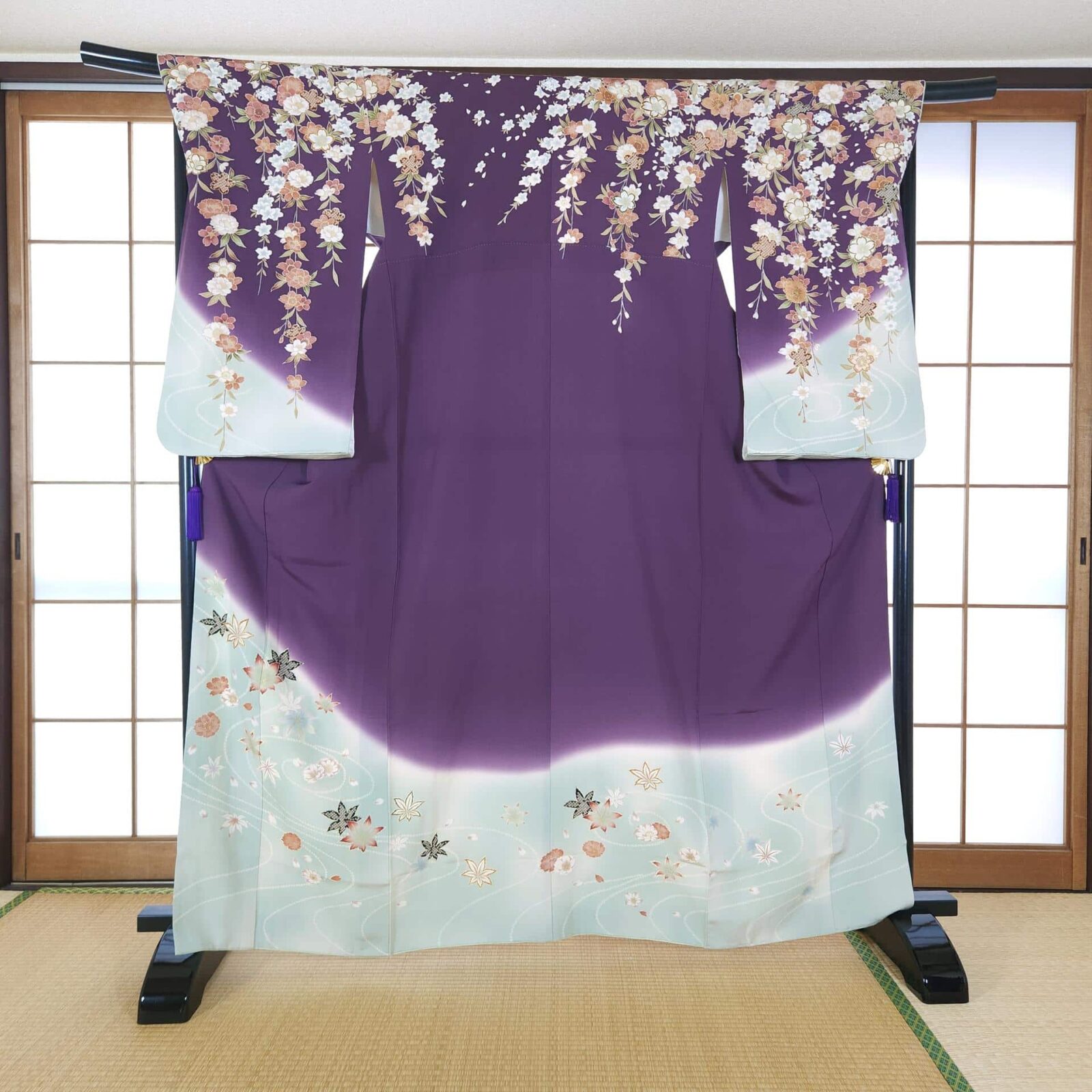 Ko-Furisode in aubergine and pale green