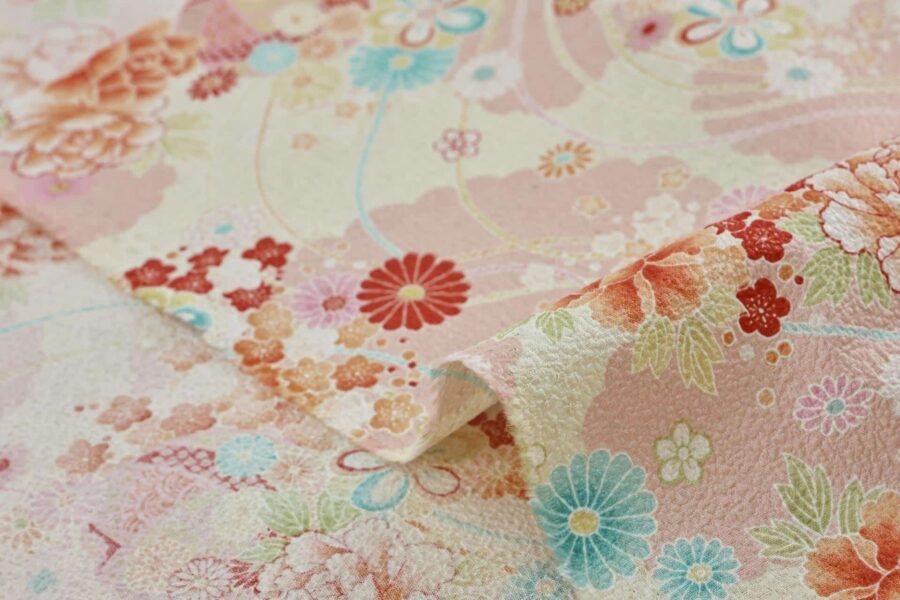 Japanese crinkled fabric pink peonies