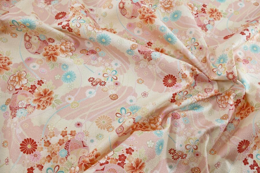 Japanese crinkled fabric pink peonies