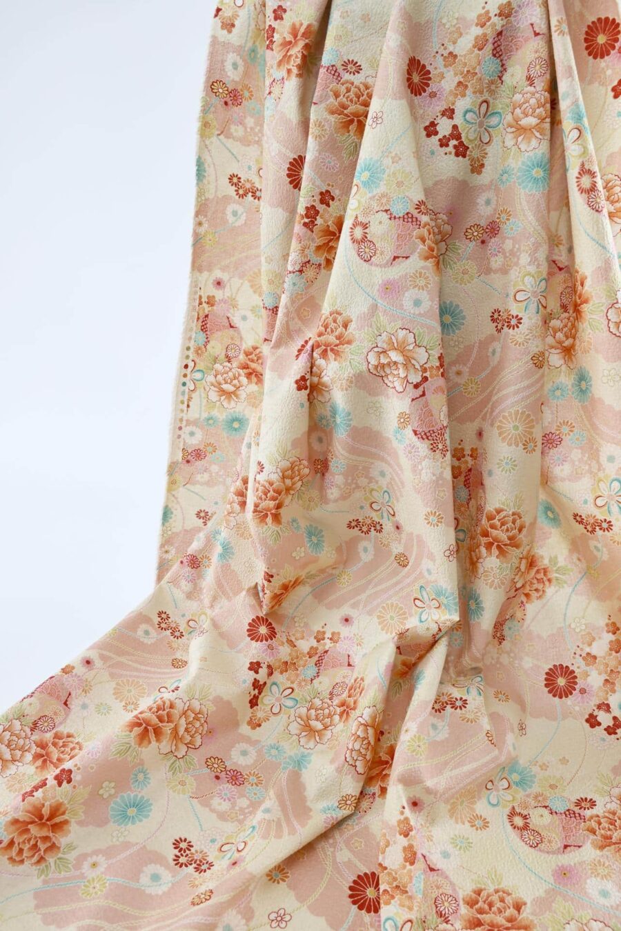 Japanese crinkled fabric pink peonies
