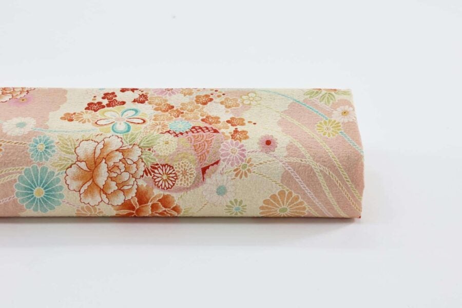 Japanese crinkled fabric pink peonies
